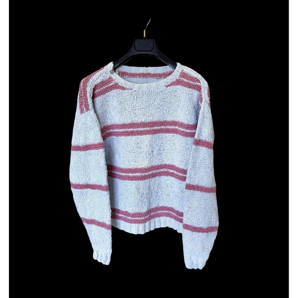 Vintage 90s Fisherman Sweater Womens Med Chunky‎ Cotton Heavy Preppy Stripe Knit